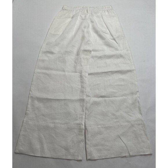 Zara Linen Wide Leg Drawstring Pants in White - Picture 3 of 4